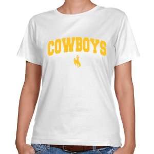  Wyoming Cowboys Ladies White Logo Arch Classic Fit T shirt 