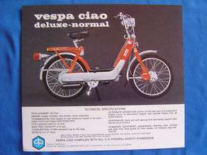 Vespa Ciao Deluxe Scooter Piaggio Dealer Brochure 1975  