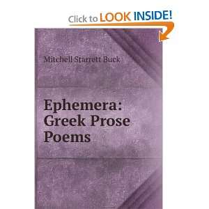 Ephemera Greek Prose Poems Mitchell Starrett Buck  Books