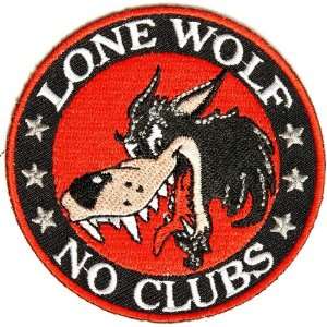  Lone Wolf No Clubs Patch, 3 inch, small embroidered biker 