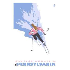   Mountain, Pennsylvania, Stylized Skier Giclee Poster Print, 24x32