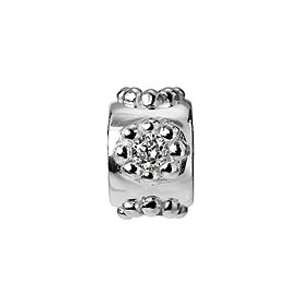    Polished Sterling Silver Bead with CZ Flowers For Charm Bracelets