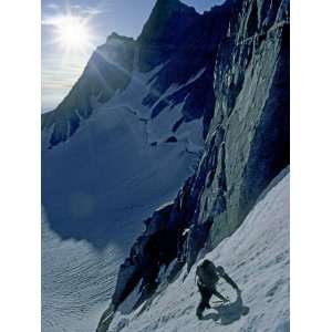  Climber in Clydes Couloir on North Palisade Peak 