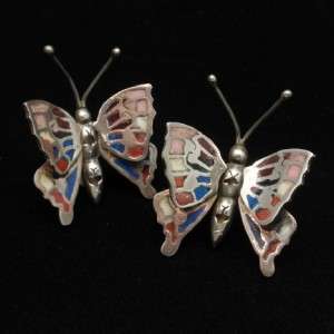 Butterfly Earrings Sterling Silver Inlaid Wings Move Large Mexico 