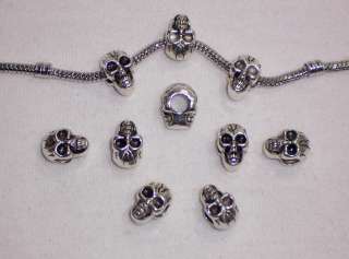 10pc SILVER PLATED TWO SIDED SKULL BEADS SPACER CHARMS 3D BIG HOLE 