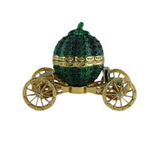   Green Pumpkin Carriage Jewelry Trinket Box Bejeweled