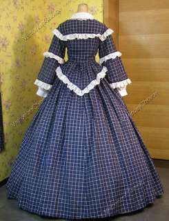 Civil War Victorian Gingham Ball Gown Day Dress 152 L  