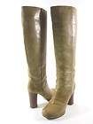 CHLOE Light Brown Leather Rounded Toe Classic Knee High Boots Sz 37.5 