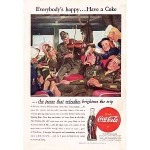 1942 WWII Coca Cola Ad Soldiers Sailors on Train Drink Coke Original 