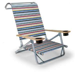   Folding Beach Arm Chair with Cup Holders, Classic Stripe Patio, Lawn