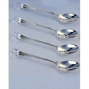 SET OF 4 SILVER PLATED SILVER SPOONS WITH CRYSTAL TIPS  