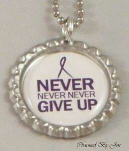 New FIBROMYALGIA Awareness NEVER GIVE UP Bottle Cap Ball Chain 
