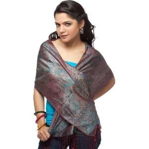   Garnet Jamawar Scarf with All Over Weave   Pure Silk 