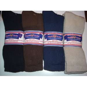 Diabetic Socks,12 Pair crew length,4 Color black,blue,brown,tan size 9 