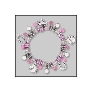Pink Bead & Horse Charm Stretch Bracelet