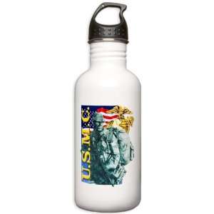 Stainless Water Bottle 1.0L USMC US Marine Corps Soldier with US Flag 