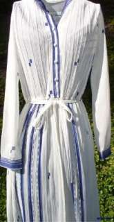 Sheer Accordian Pleat Vintage Dress Secretary Belted Navy Geometric 