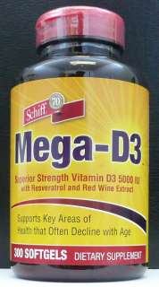 Schiff Mega D3 5000 IU Resveratrol Red Wine Extract 300  