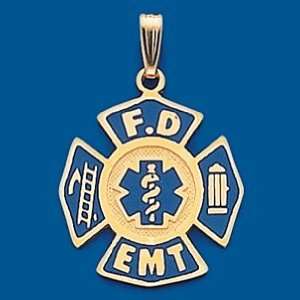  14kt Gold Fire Department EMT Logo Pendant/14kt yellow 
