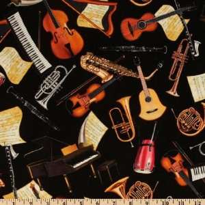  44 Wide Pleasures & Pastimes Instruments Black Fabric By 