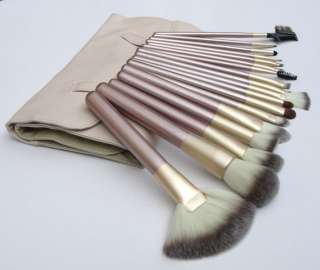 18 PCS Pro Beige Make Up Cosmetic Brush Set Kit With Case Brand New 