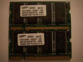 Samsung 512MB DDR PC2100 SODIMM Laptop memory 2x 256MB part 