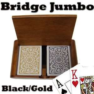 Copag Wooden Box Set   1546 Black/Gold Bridge Jumbo 100% Plastic 