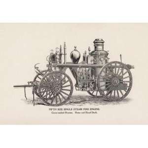 Fifth Size Single Steam Fire Engine Crane Necked Frames 28x42 Giclee 