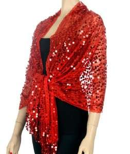 RED SEQUIN Mesh Formal Evening Party Shawl Wrap Scarf  