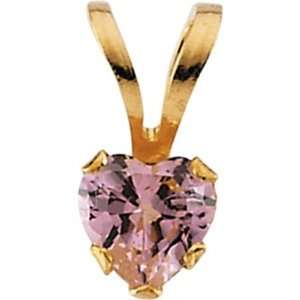   14k Yellow Gold Pendant with Heart Shape Pink Cubic Zirconia. Jewelry