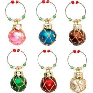  Art Glass Christmas Round Ball Wine Beverage Charms Markers 