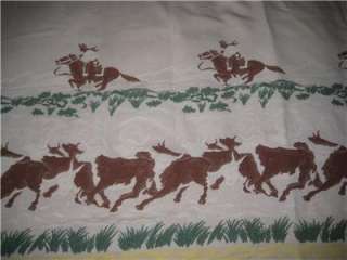   Heavy Woven Blanket ? Figural Fabric Cowboys & Cows Scrap  