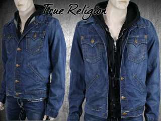 True Religion Jeans JOHNNY Denim hoodie Jacket layered Claim Jumper 