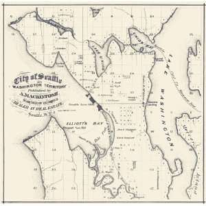  SEATTLE WASHINGTON (WA/KING COUNTY) LANDOWNER MAP 1874 