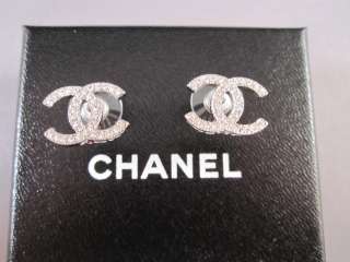 Auth CHANEL 11P Ultra Bling Silver CC Crystal Earrings  