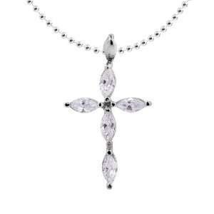    Sterling Silver Floral Cross Cubic Zirconia Necklace Jewelry
