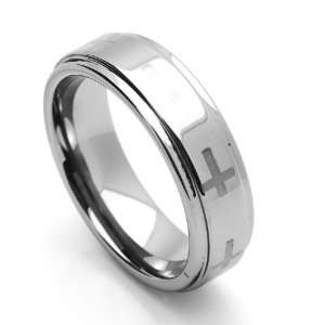   Ring For Him For Her 7MM Comfort Fit Laser Engraved Cross Flat Ring