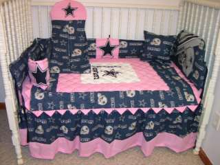 CRIB BEDDING SET MADE/W PINK DALLAS COWBOYS WITH PINK Prairie Points 