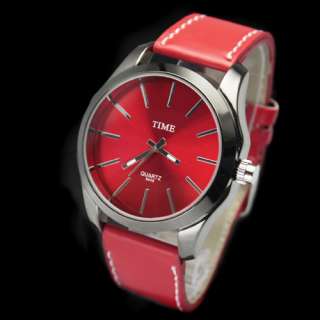 Red Leatheroid Mens Stainless Steel Watch Case Fashion Quartz Watches 
