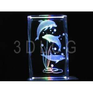  Dolphin Family 3D Laser Etched Crystal S2 