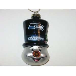 SEATTLE SEAHAWKS 3 1/2 tall and 2 wide Blown Glass Top Hat Snowman 