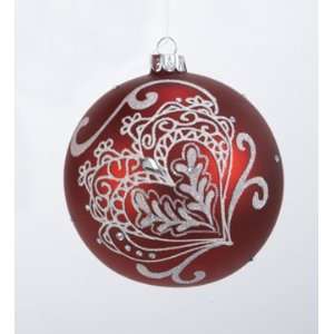  Red Heart Lace Design Glass Ball Christmas Ornament 4 