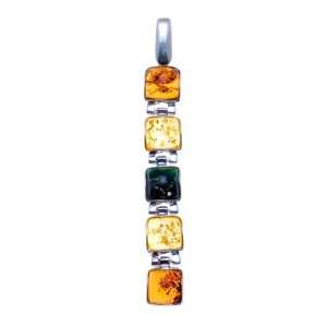   Multicolor Amber and Sterling Silver Multistone Cubical Pendant