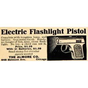 1915 Ad Almore Electric Flashlight Pistol Light Gun   Original Print 