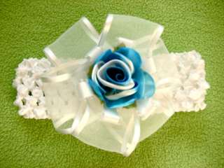 Crochet headband 4 ribbon bow newborn baby  young girl  