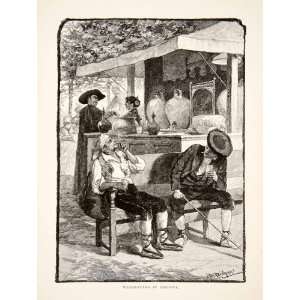 1883 Wood Engraving Water Stand Cordova Spain Europe Peasant Smoking 