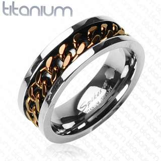 Ti Titanium Mens Coffee Toned Cuban Chain Wedding Band Ring Size 9 14 