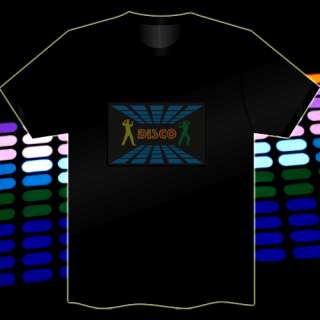DISCO Flashing Sound Music Activated Light Up and Down LED EL T Shirt 