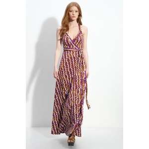 NWT Diane Von Furstenberg Samson Ribbon Stripe Purple Maxi Wrap Dress 