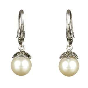  Marcasite Dangled Faux Pearl Earring Jewelry
